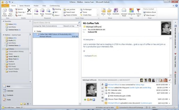 In this screen shot provided by Microsoft, the Microsoft Outlook Social Connector page is shown. 
